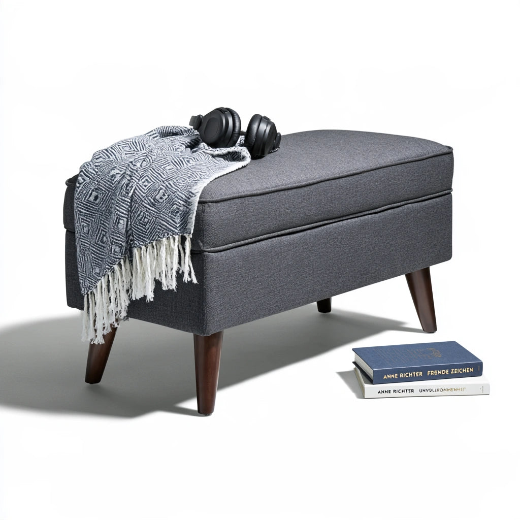 Opbergbank met stoffen bekleding, kleur donkergrijs